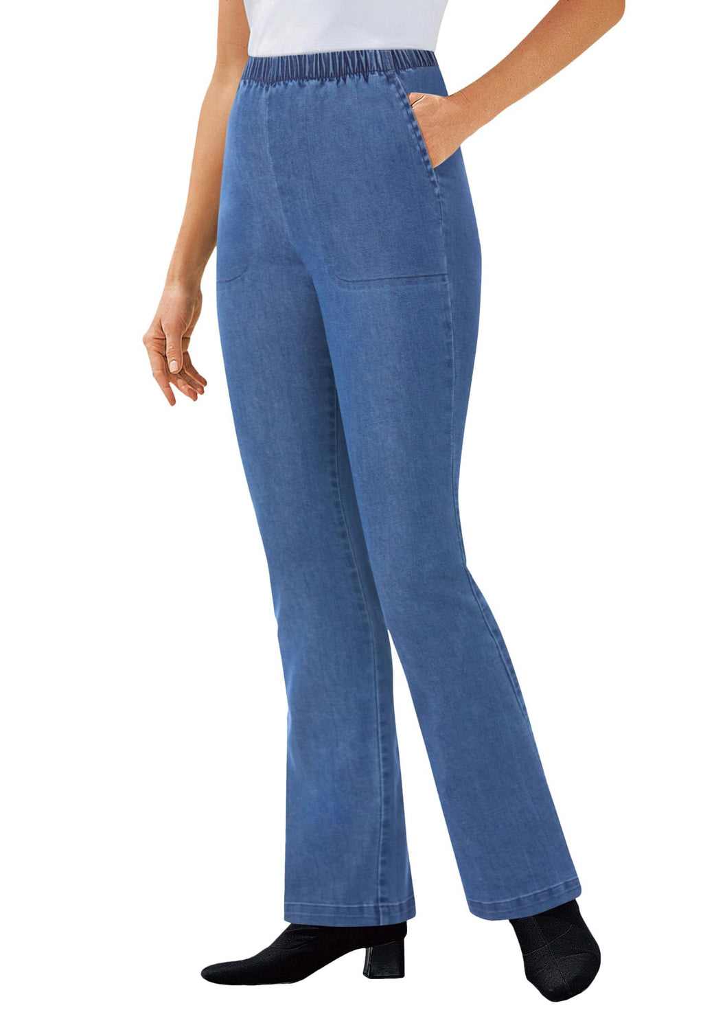 Woman Within Womens Plus Size Bootcut Fineline Denim Jean - 32 W Medium Stonewash