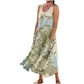 Dresses for Women 2024 Floral Print Sleeveless Casual Long Dress Cotton Linen Beach Round Neck Dresses with Pockets Linen Dress Women Square Neck Black Dress with Sleeves（X-Large6-Light Blue）