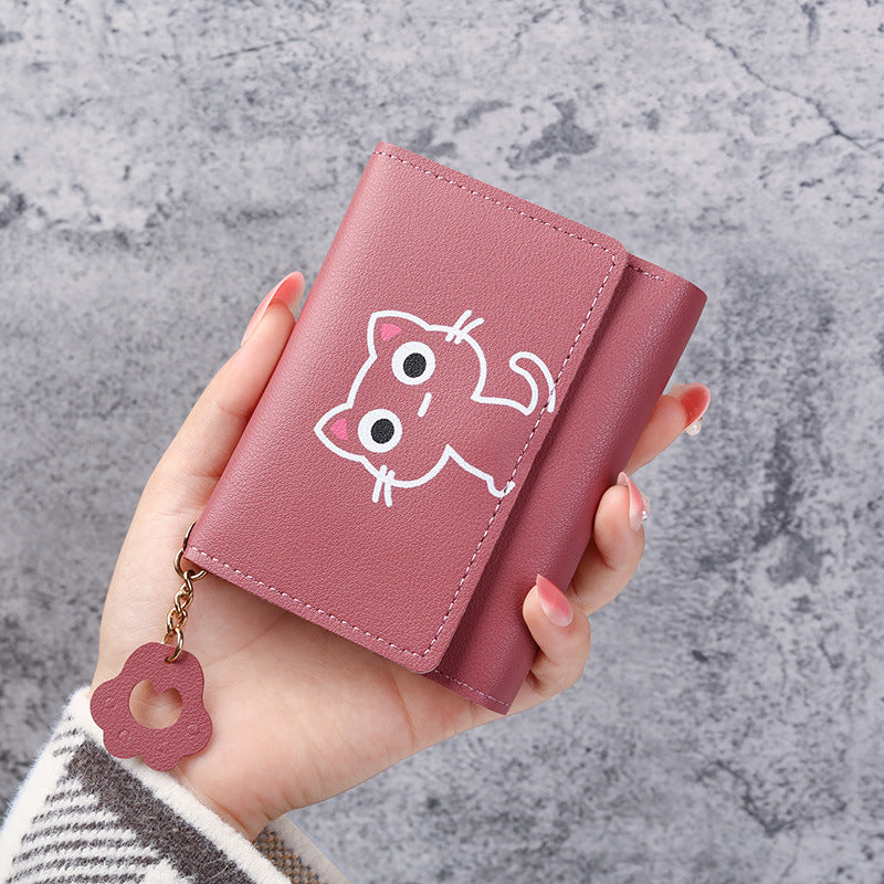 Women's Short Three-fold Cat Design Purse