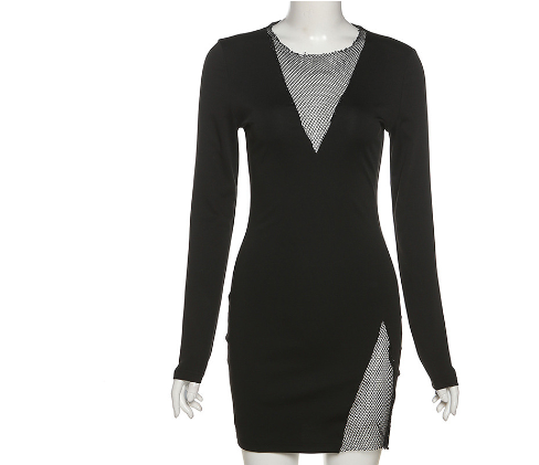 High Neck Sexy Mesh Sequin Dress