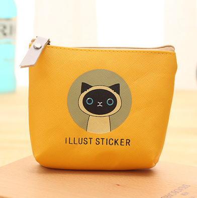 Cat Waterproof PU Handbag Wallet Storage Zipper Purse