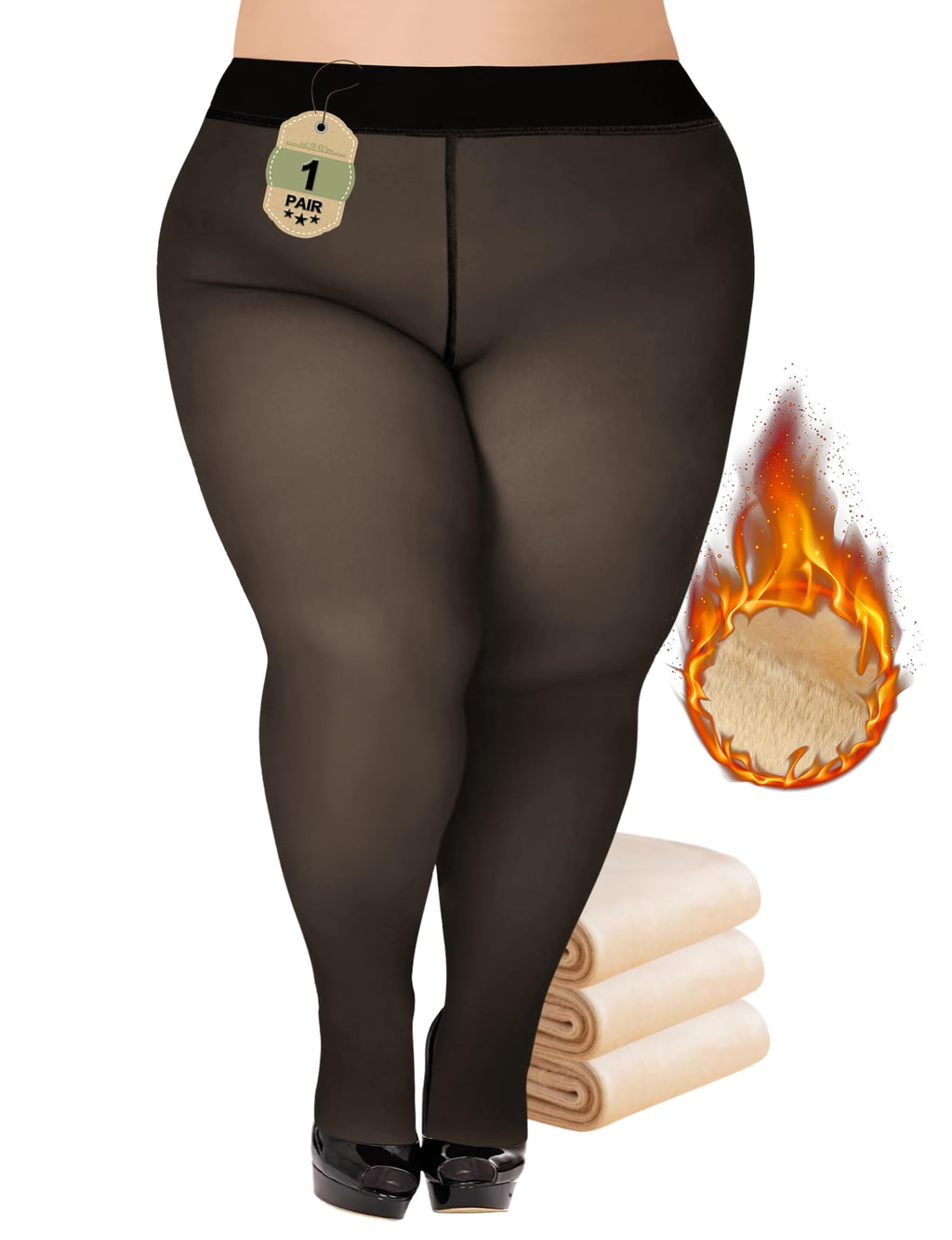 Buauty Plus Size Fleece Lined Tights Womens- Winter Warm Fake Translucent Thermal PantyhoseThick Leggings under Dresses