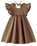 JNKLWPJS Toddler Linen Dress Baby Girls Ruffle Halter Sleeveless Casual Party Dresses Brown 120CM