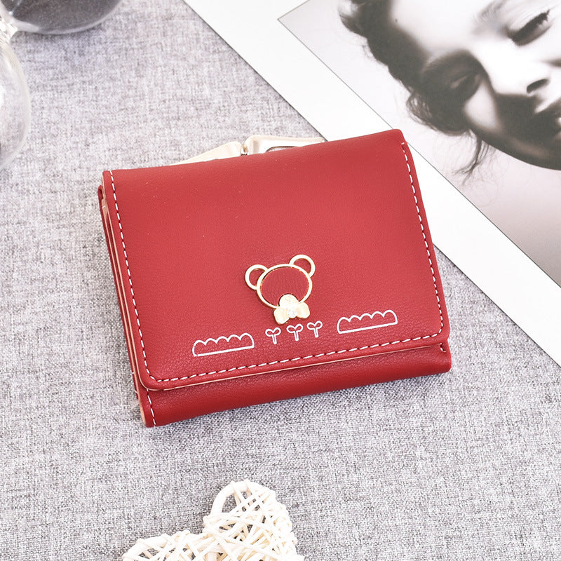 Cute Cartoon Bear Tri-Fold Multifunctional Coin Purse