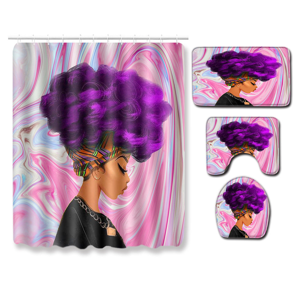 African Woman Creative Shower Curtain and Bath Mat Set