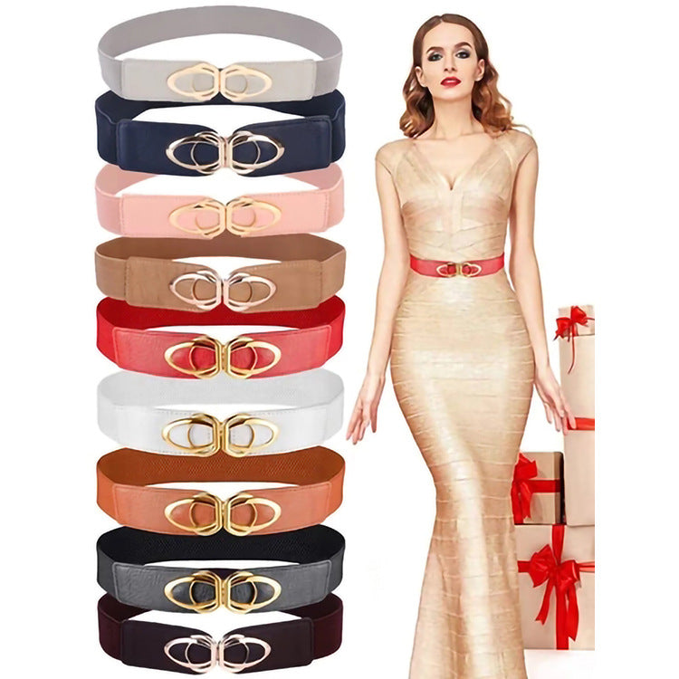 Fashionable PU Leather Wide Elastic Waist Belt for Dresses