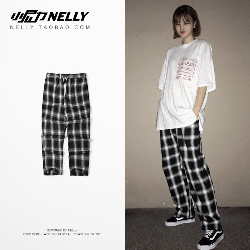 Nine-Point Pants, Plaid Pants, Harem Pants, Straight Pants