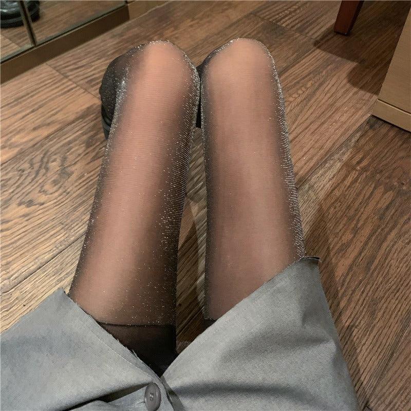 Thin Pearly Black Silk Sexy Pantyhose