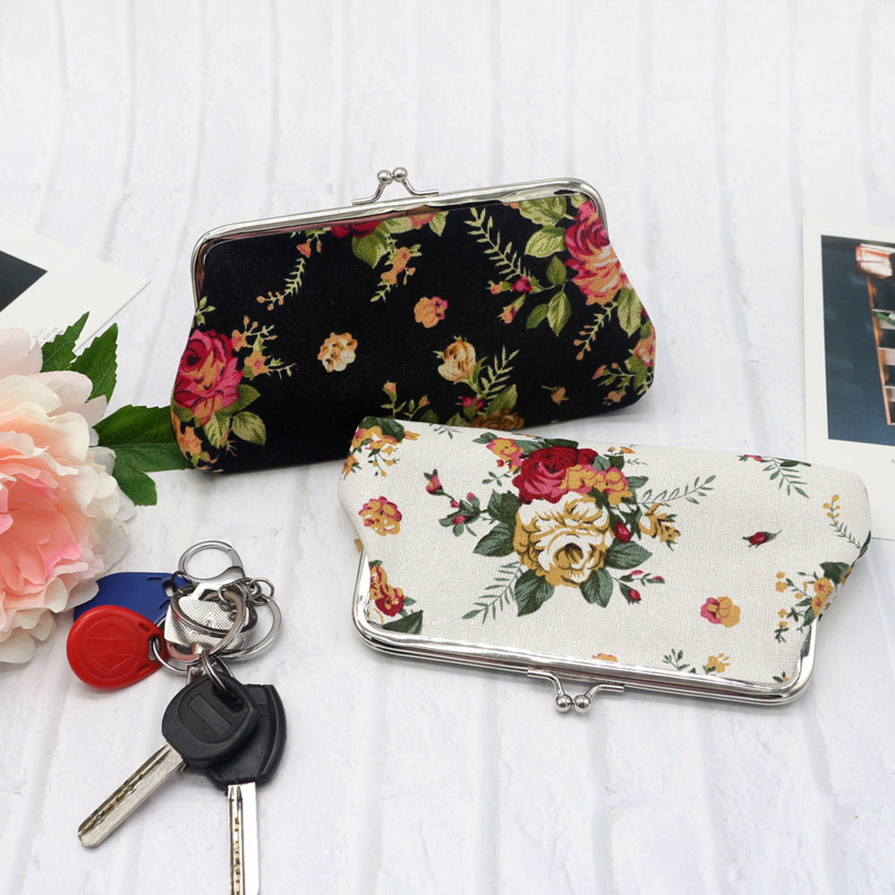 Women's Long Rose Canvas Coin Purse Wallet