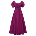 HEQU Regency Dresses for Women with Satin Sash Ruffle Empire Waist Dress Gown(L Purple)