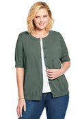 Woman Within Womens Plus Size Perfect Elbow-Length Sleeve Cardigan - M Pine