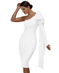 Maketina Womens One Shoulder Ruffle Long Sleeve Bandage Dress Club Cocktail Dresses White S