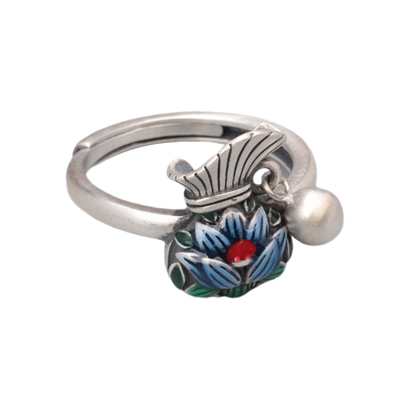 S925 Sterling Silver Vintage Lotus Purse Drip Ring
