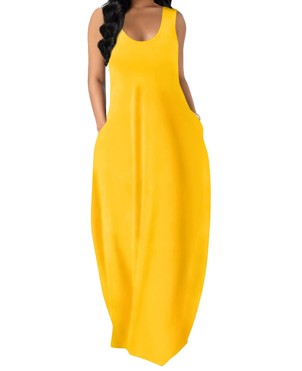 OFEEFAN Womens Maxi Dress Tank Top Dress Dresses That Hide Belly Fat Yellow 2XL