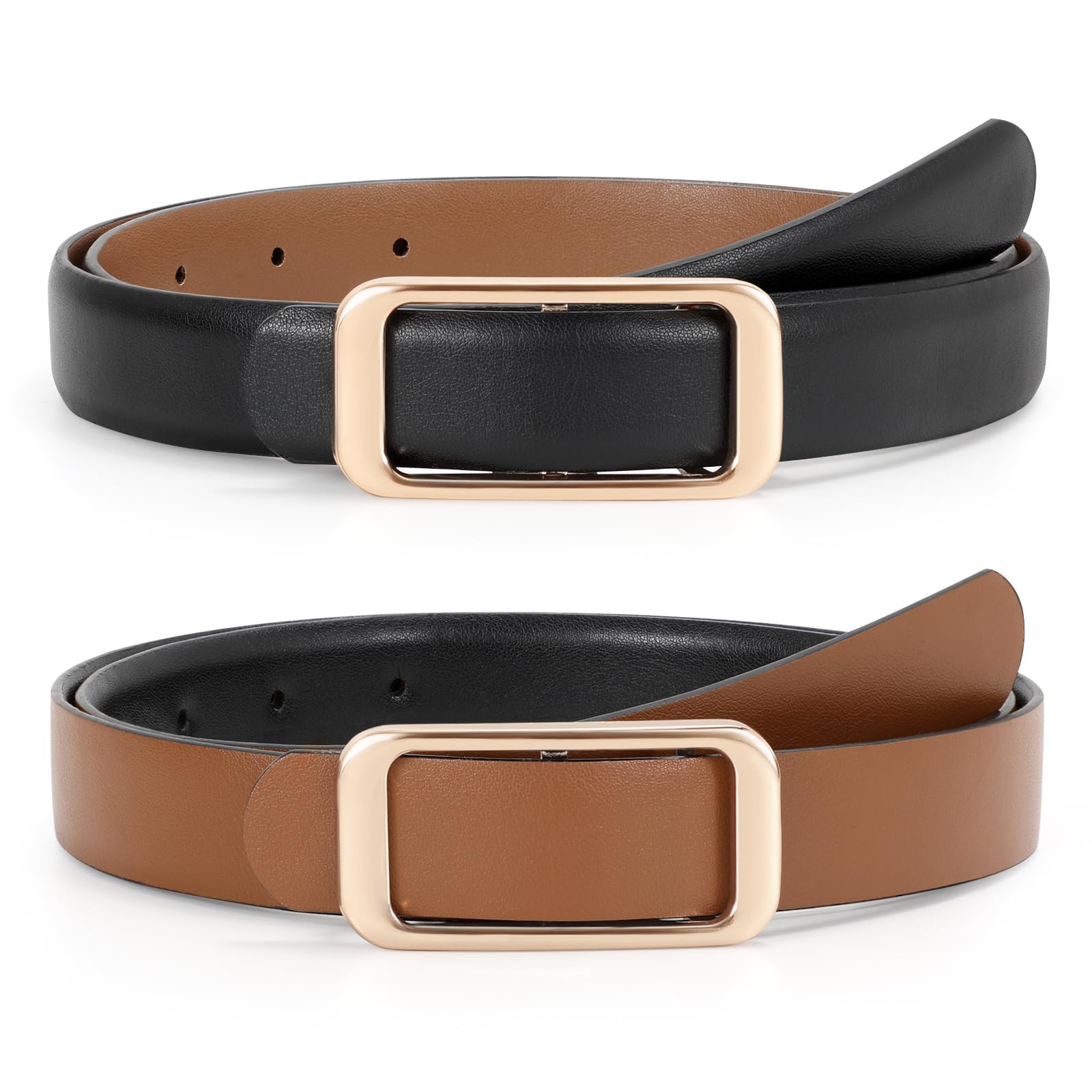 JASGOOD Women Reversible Leather Belt for Pants Jeans Ladies Waist Belt for Dresses