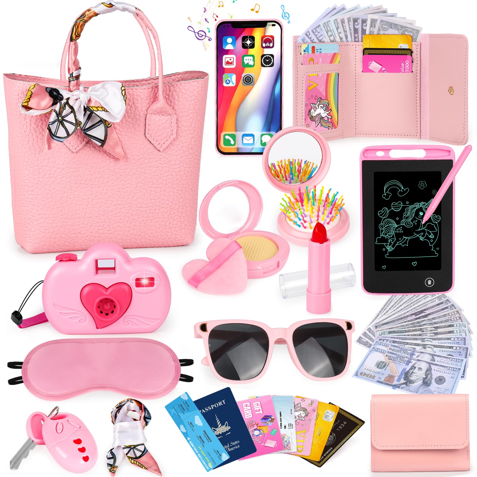 Meaicezli 35PCS Little Girl Purse Toy Set Toddler Purse Girl Toys Age 2-6 with Pretend Makeup Play Kids Purse Princess Birthday Toys for 2 3 4 5 6 Year Old Girls Pink