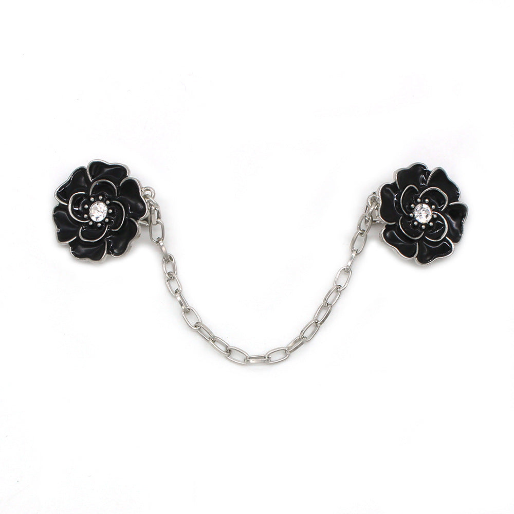 Floral Brooch with Drip Paint and Chain for Dresses