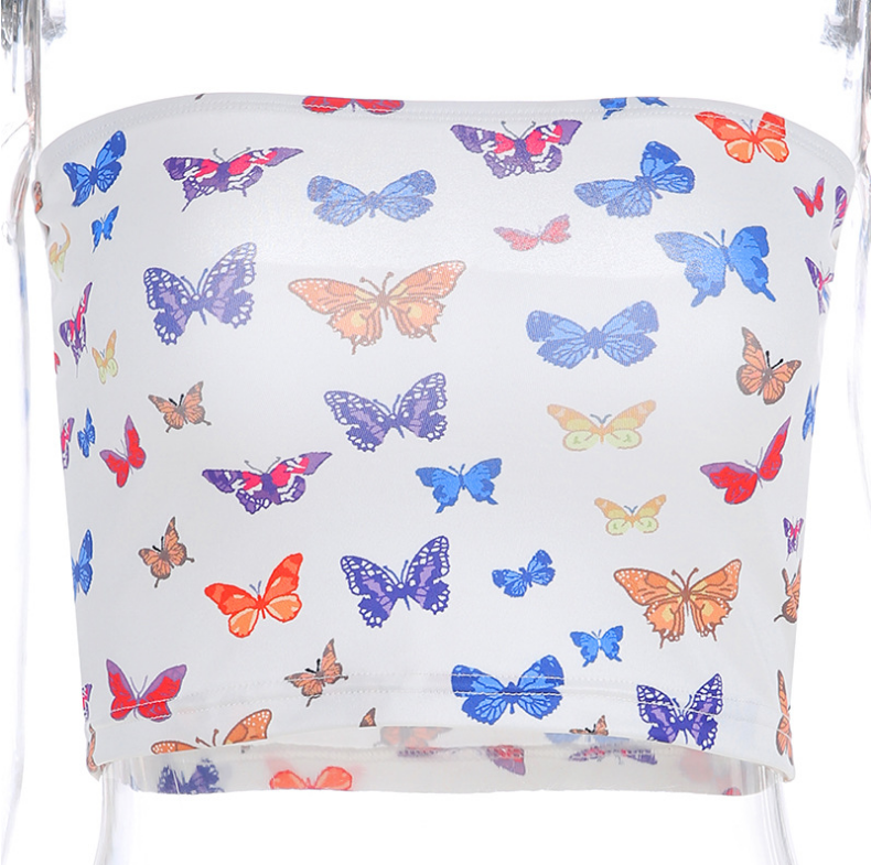 Butterfly Print Slimming Sexy Strapless Top