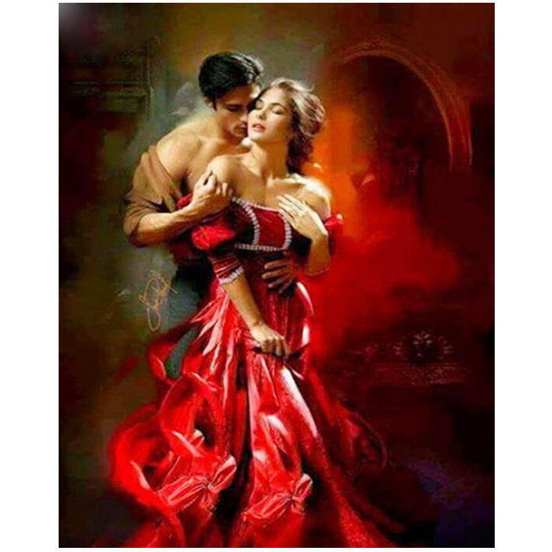 Diamond Painting of a Woman in a Red Dress