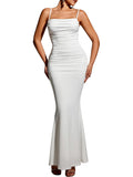 EYNMIN Womens Bodycon Maxi Dress Spaghetti Strap Sleeveless Elegant Long Formal Wedding Guest Dresses White XL