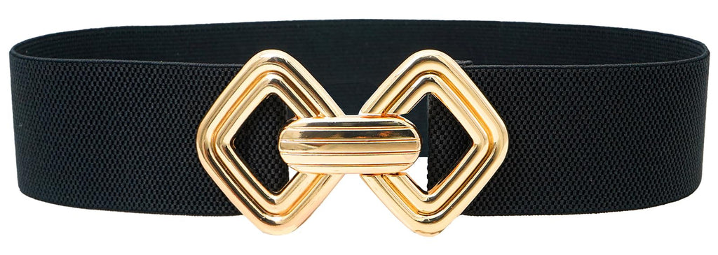 LXOrdora Stretchy Wide Belts for Women Elastic Waist Belts for Dresses Black Gold 85cm/34in