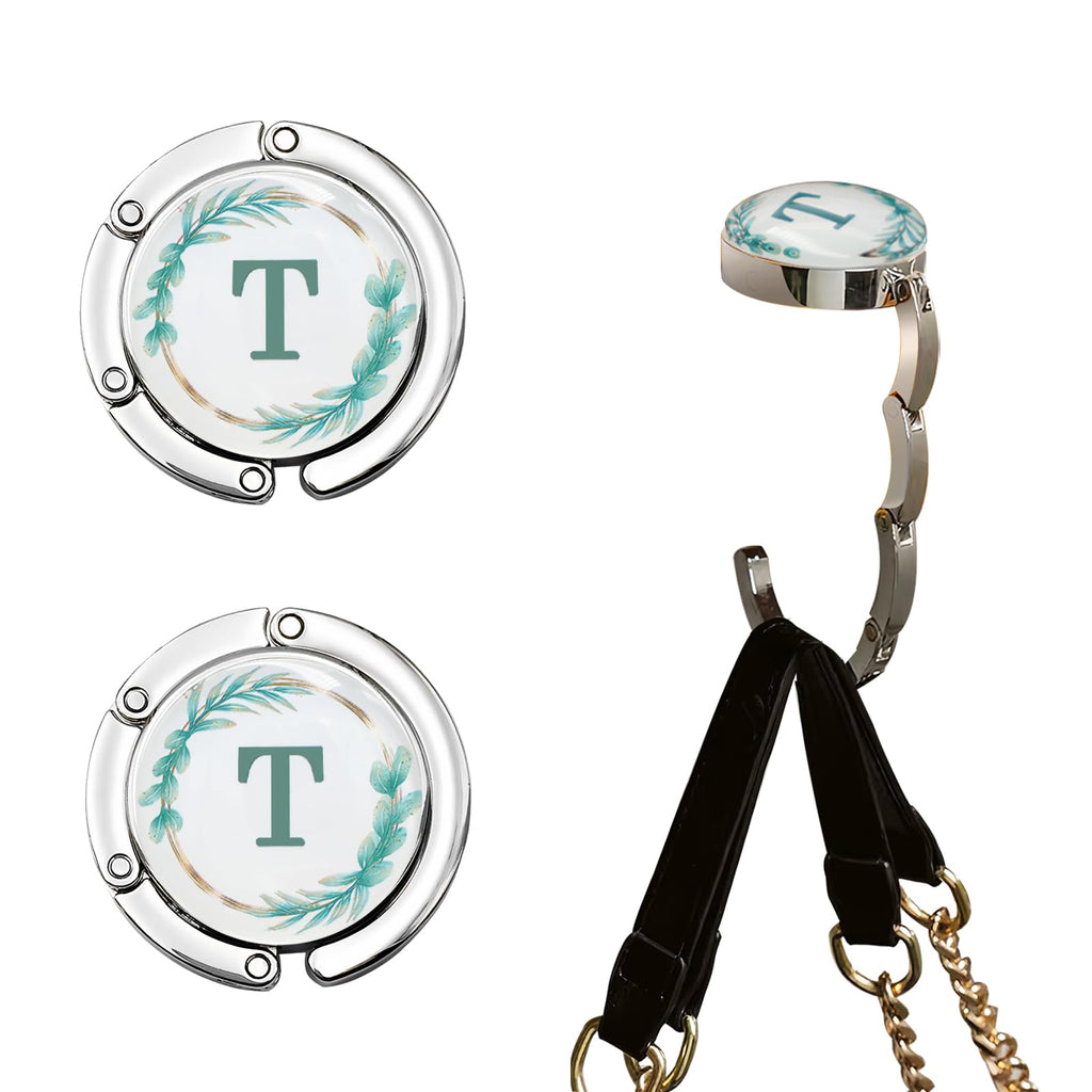 NZNDB 2pcs Foldable Purse Hook for Table Folding Handbag Hanger Personalized Letters Collection Desk Purse Holder for Women Bag (T)