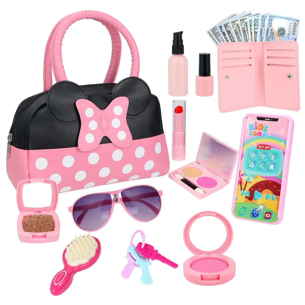 Pretend Play Purse for Little Girls Toddler Purse with Pretend Makeup Toys for Toddlers Princess Pretend Play Purse Toys with Accessories Kids Purse Toy Birthday Gift for Girls Age 3 4 5 6+