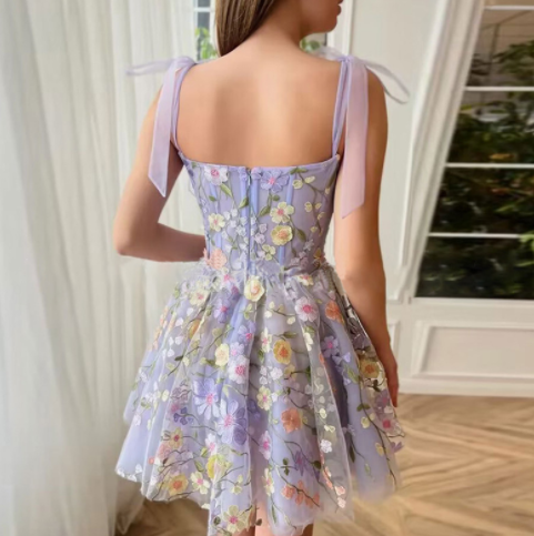 3D Flower Embroidered Sexy Sheath Sling Dress