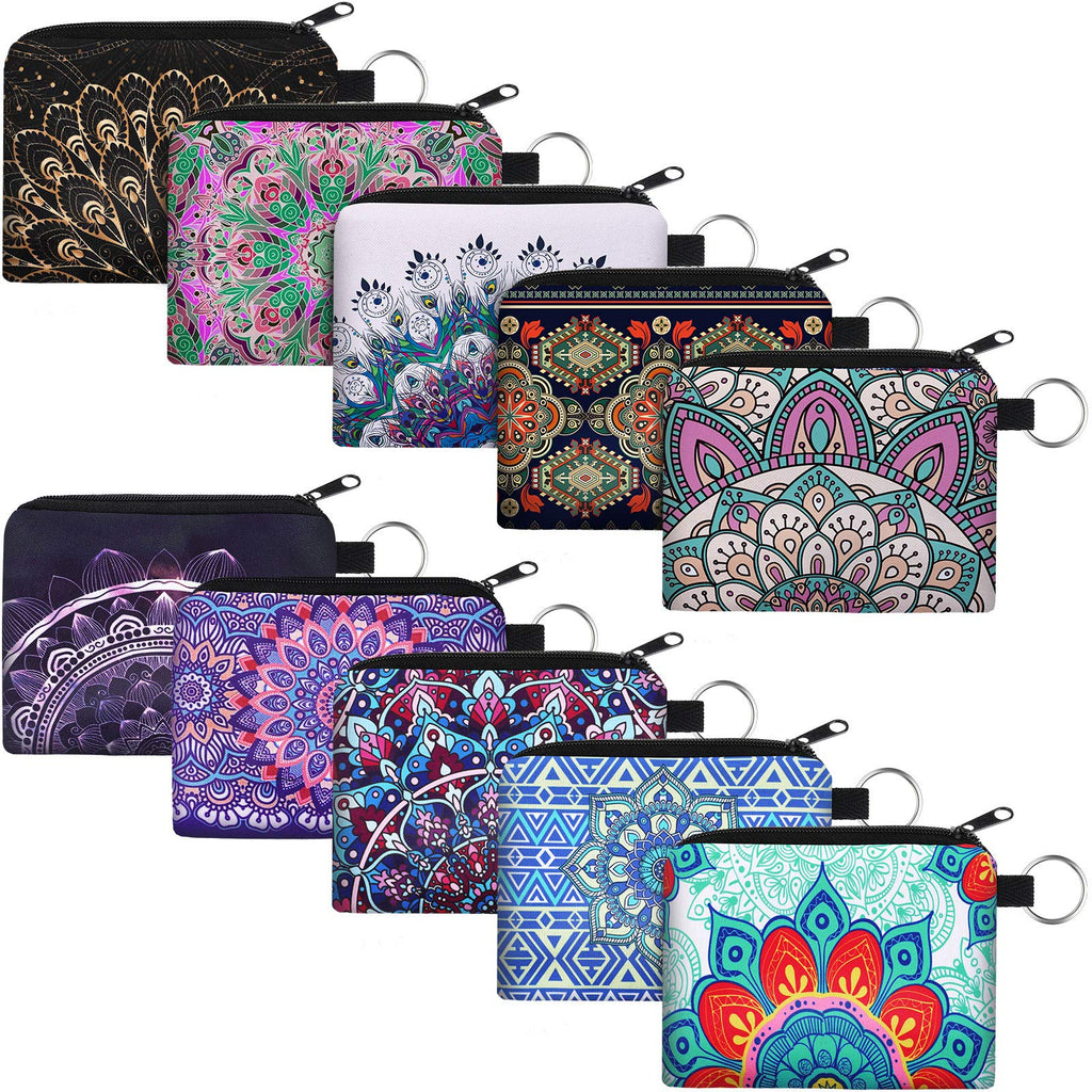 Boao 10 Pieces Small Coin Purse for Women Adults Change Purse Pouch Mini Wallet Coin Bag with Zipper(Bohemian Series)