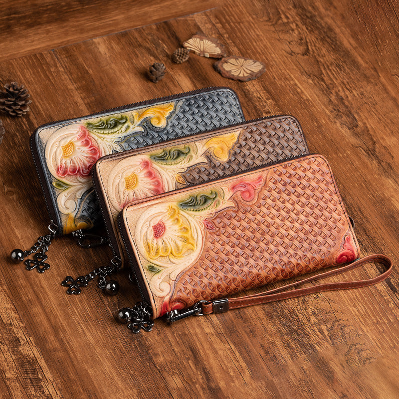 Retro Hand-painted Leather Mid-length Clutch Purse