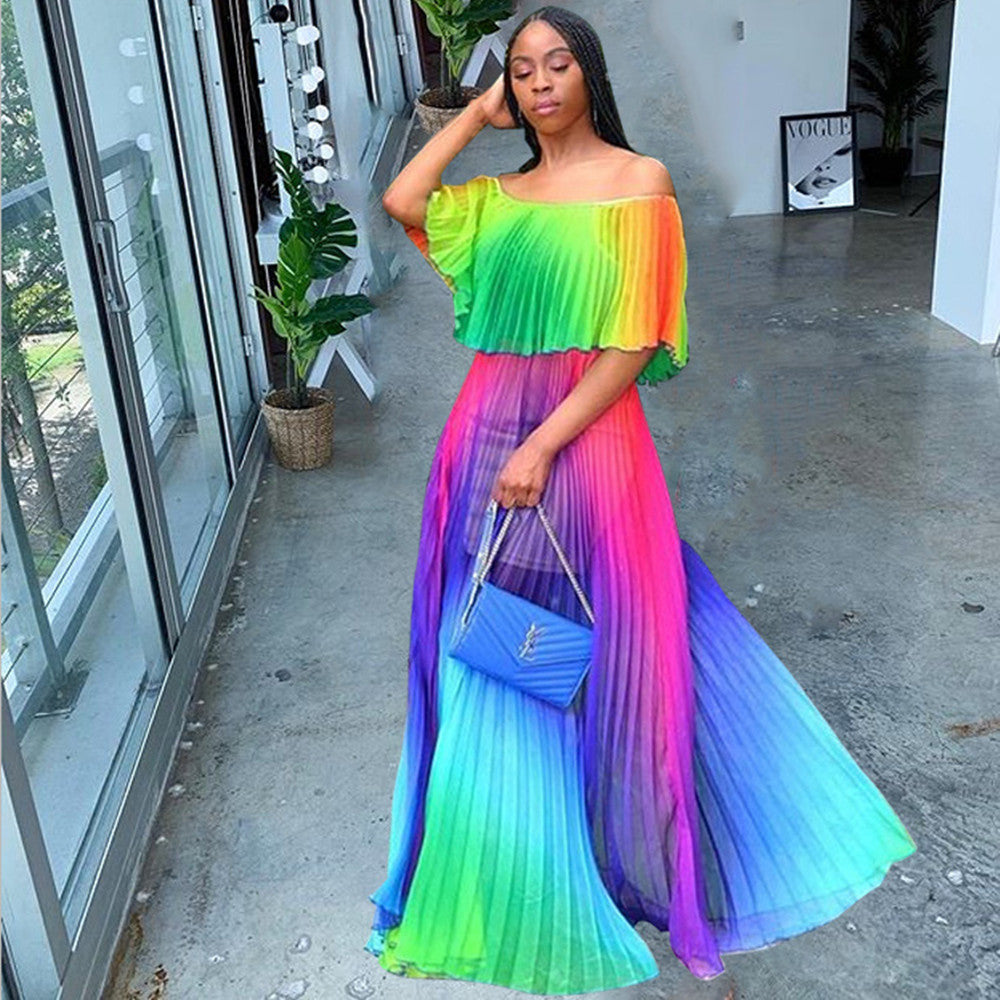 Gradient Pleated Sexy Dress