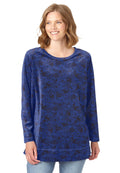Woman Within Womens Plus Size Plush Velour Tunic Sweatshirt - 2X Ultra Blue Floral Paisley