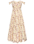2024 Womens Summer Sleeveless Off Shoulder Floral Flowy A Line Maxi Dresses Beige Purple S