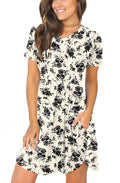 LONGYUAN Womans Summer Short Sleeve Casual Loose Dresses Swing Sundress with Pockets Floret Medium