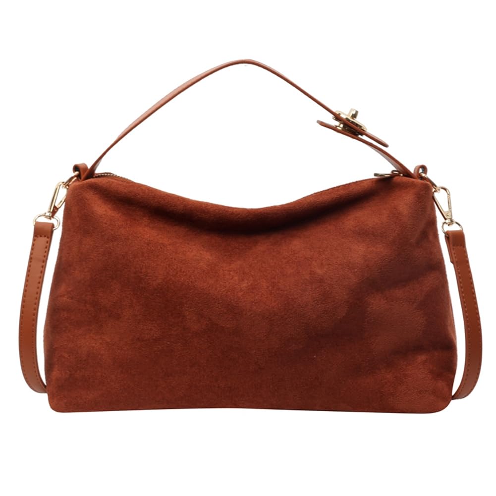 GETERUUV Suede Shoulder Bag for Women Brown Suede Purse 2024 Fall Purse Crossbody Satchel Bag Retro Suede Top-handle Handbag