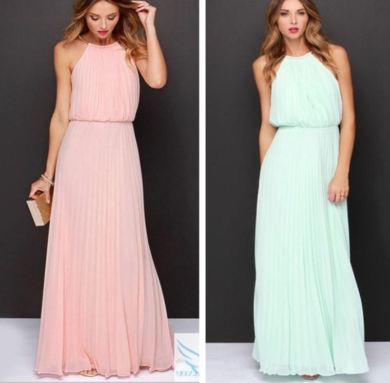 Pleated Sexy Dress, Sleeveless Evening Gown