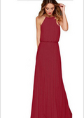 Pleated Sexy Dress, Sleeveless Evening Gown