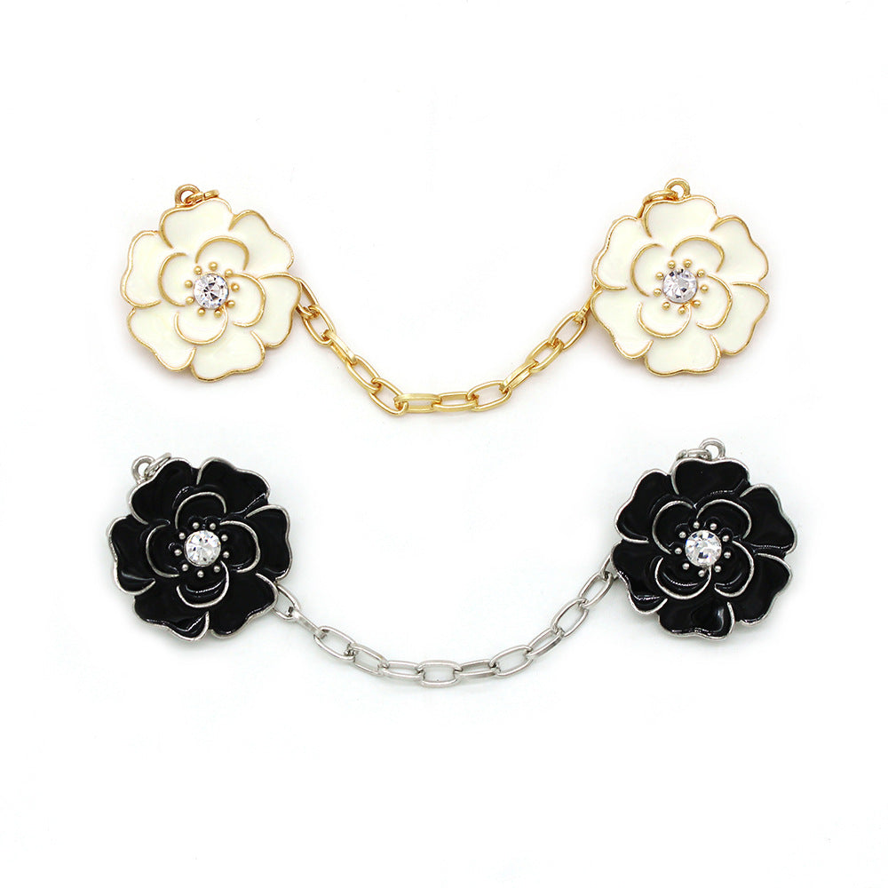 Floral Brooch with Drip Paint and Chain for Dresses