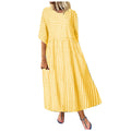 Generic Spring Dresses for Women 2024 Cotton Linen Casual Summer 3/4 Sleeve Plus Size Maxi Dress Fashion Plaid Print A Line T Shirt Flowy Swing Beach Vacation Dresses Long Sundress A-Yellow 3X-Large