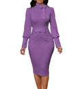IbuduSexy Church Dresses for Women 2024 Elegant Bow tie lace Button Sleeve Purple