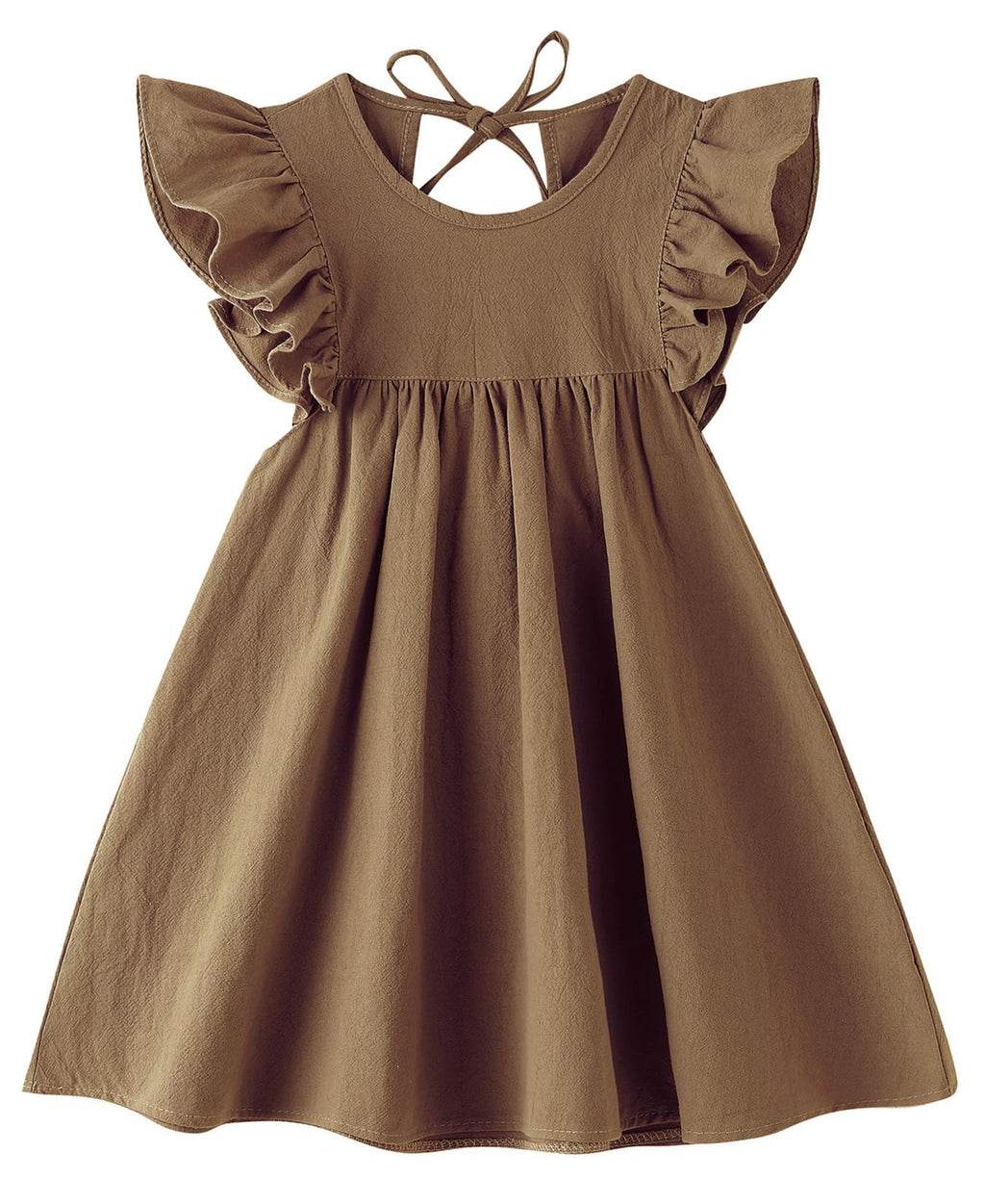 JNKLWPJS Toddler Linen Dress Baby Girls Ruffle Halter Sleeveless Casual Party Dresses Brown 120CM