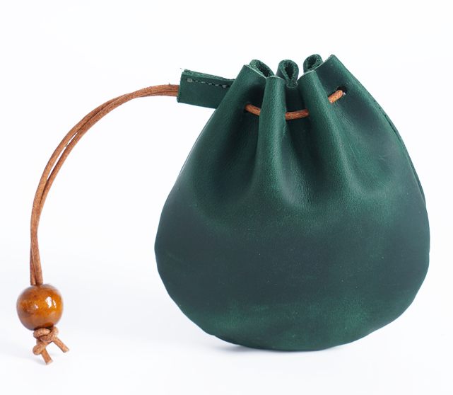 Handcrafted Crazy Horse Leather Coin Purse with Drawstring