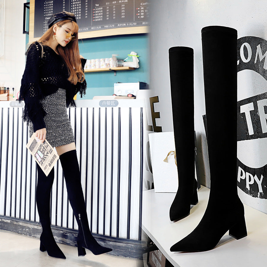 Women's Pointed Suede High Heel Sexy Boots