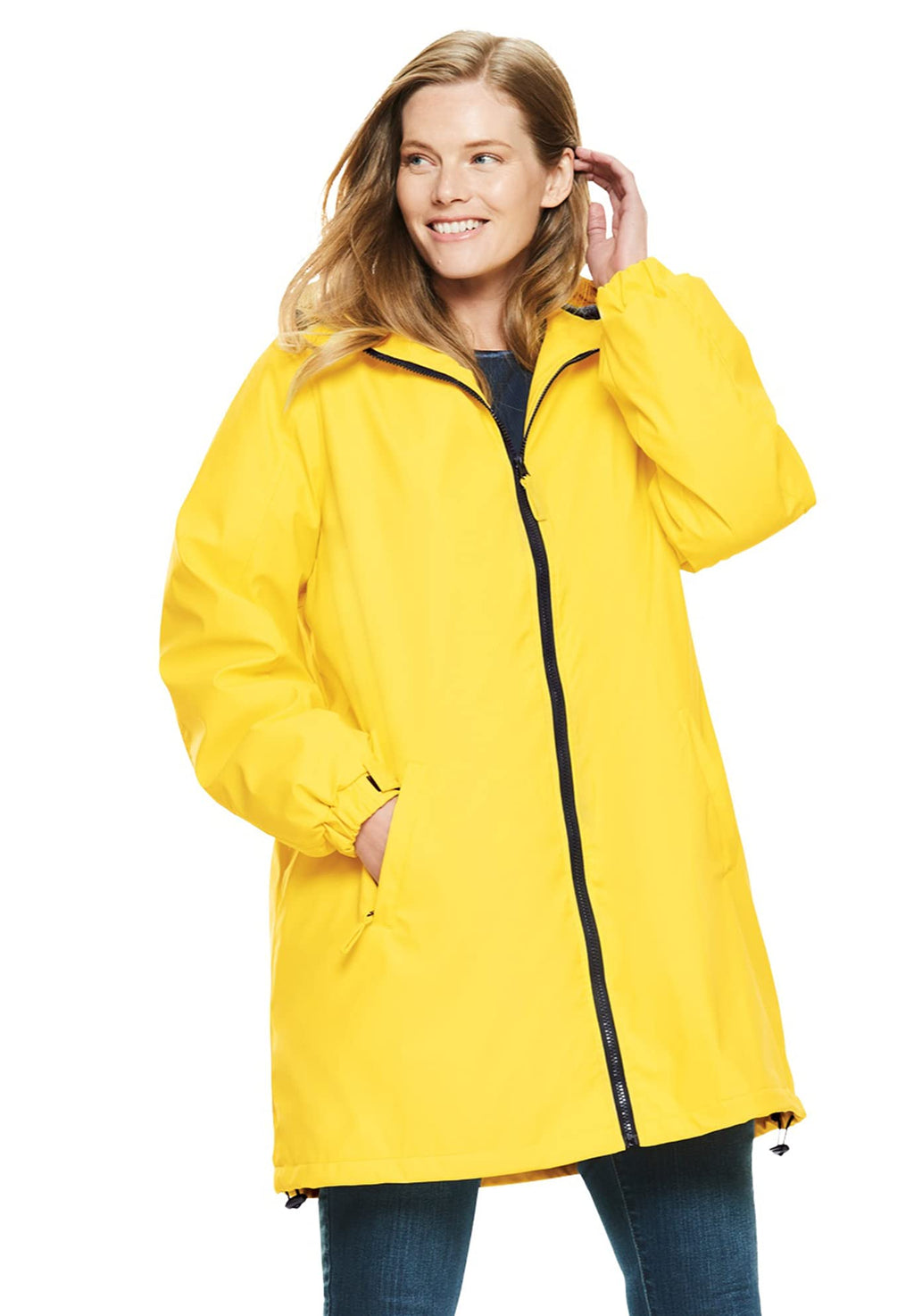 Woman Within Womens Plus Size Hooded Slicker Raincoat - 4X Primrose Yellow