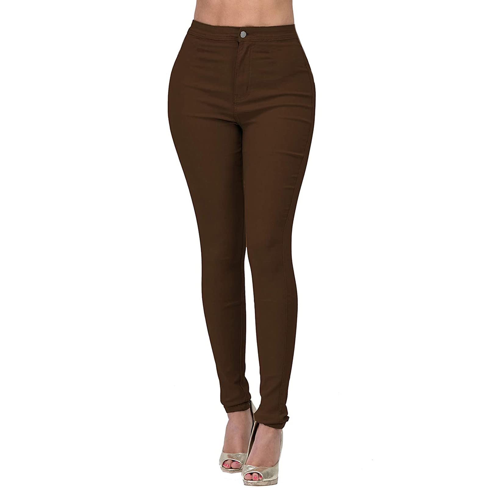 Jean Leggings for Women Tummy Control Skinny Stretch High Waisted Jeggings Butt Lifting Slim Fit Pull On Pants Elastic Workout Denim Legging for Curvy Woman Jeggings for Women Brown