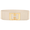 Wide Waist Belts for Women Dresses Vintage Elastic Belts Fashion Stretchy Belt with Gold Buckle (Beige)