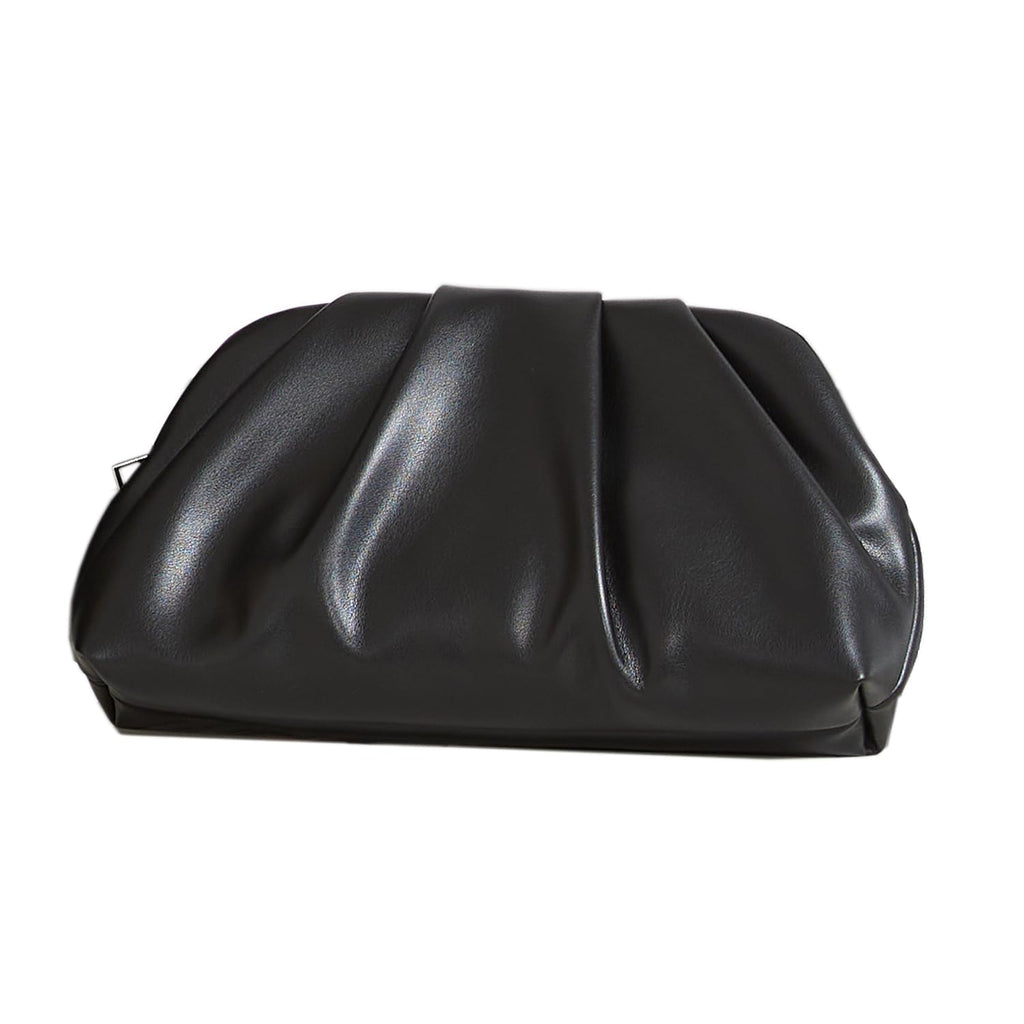 Huralona Dressy Pleated Vegan Leather Clutch Purse Bag for Women Super Chic Soft PU Evening Purse Handbag (Black Zipper)