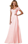 Chiffon Mother Bride Dresses for Wedding Laces Applique Mother of The Birde Dresses Aline Blush Pink-2