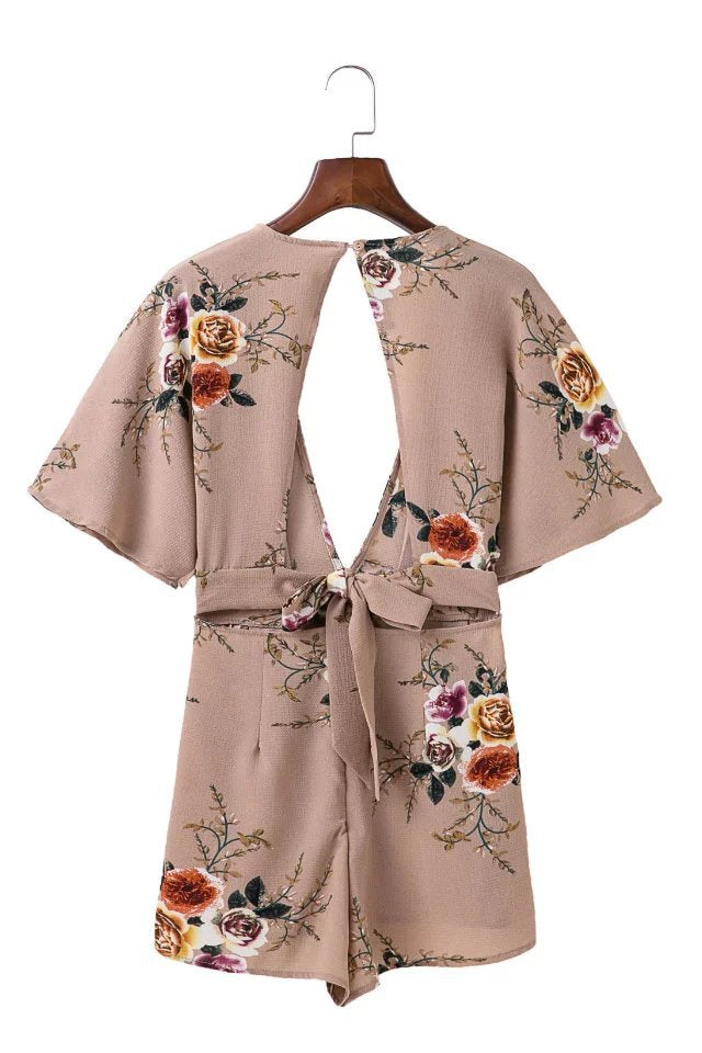 Floral Print Sexy Backless Jumpsuit