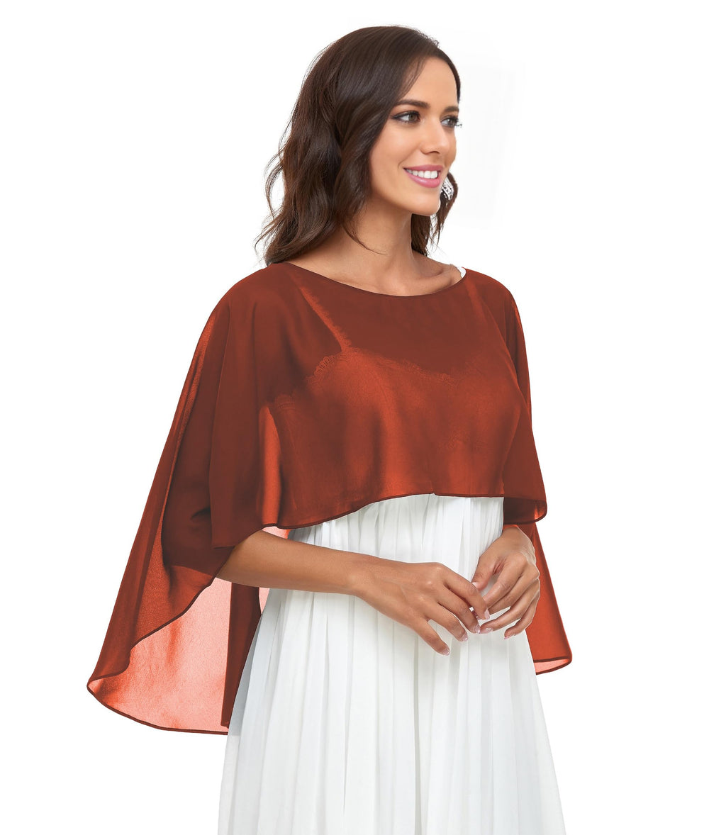 Pukguro Sheer Shawl Wraps for Evening Formal Dresses Soft Chiffon Wedding Capes Cover Up Burnt Orange
